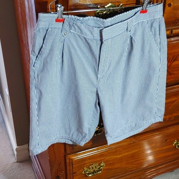 💚Women's Cotton Blue & White Pinstriped Shorts - Picture 1 of 7